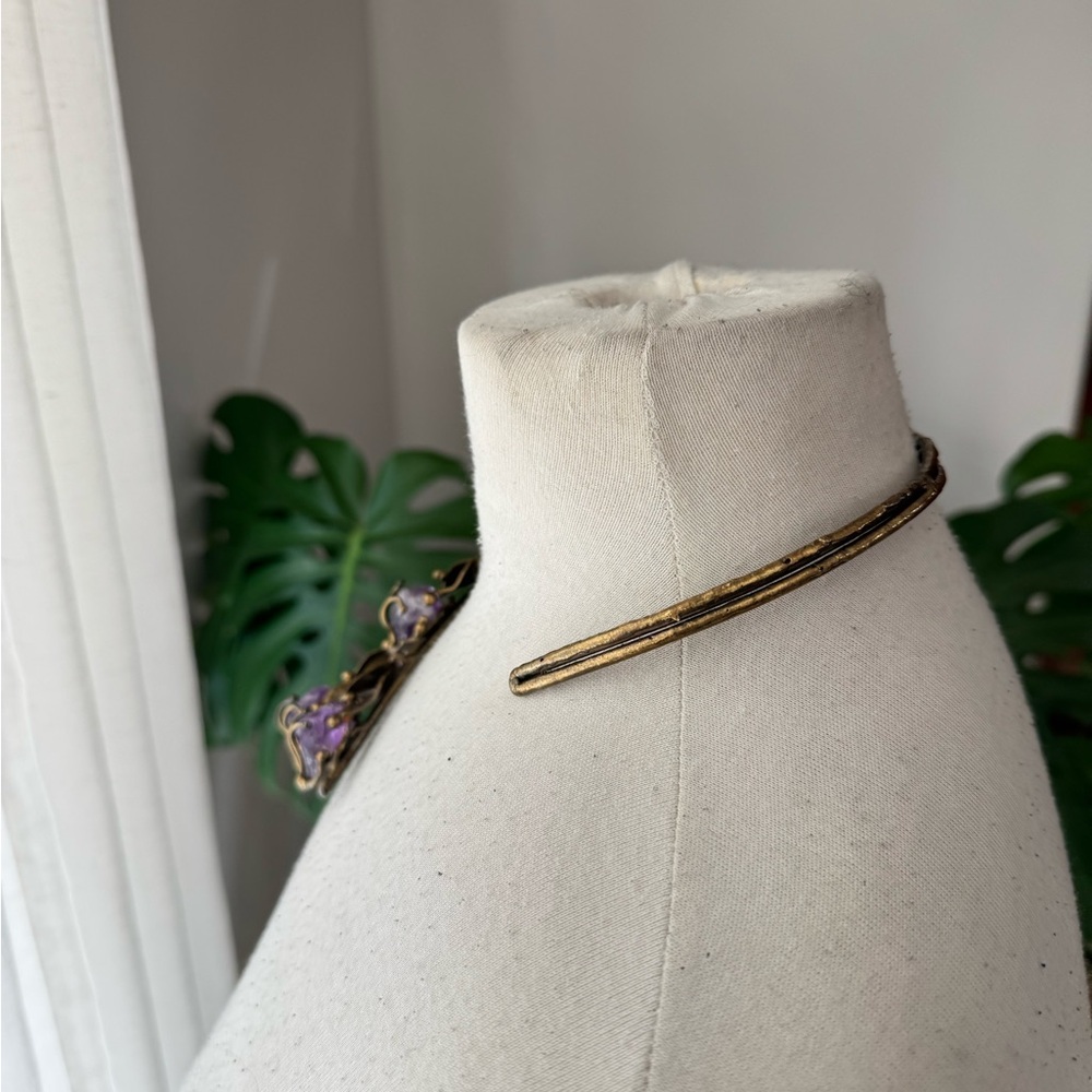 Artisan Brutalist Amethyst Leaf Torque Choker Sta… - image 4